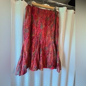 Chico's Vibrant Red and Pink Silk Tulip Skirt